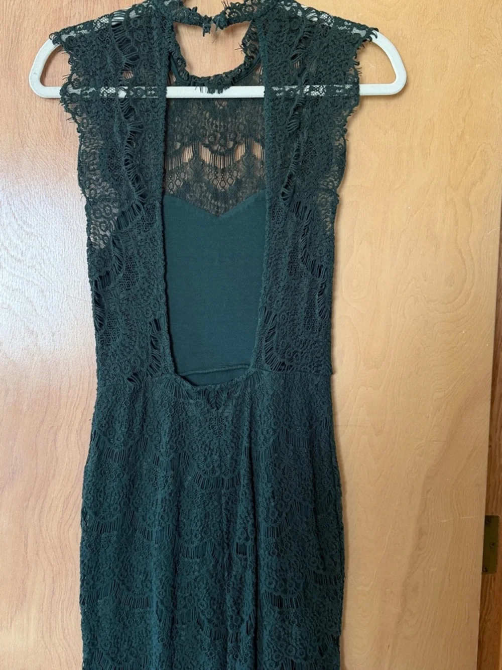 Free People Forest Green Lace Midi Dress with High Neck - Picture 2 of 5